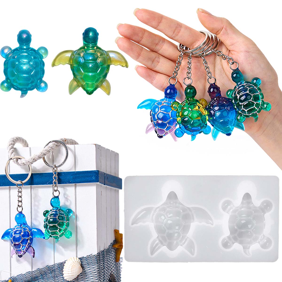 Resin Art Beach - Stampo in silicone portachiavi tartaruga marina